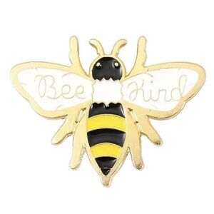 Bee Kind Enamel Pin Gold Tone White Black Yellow Bees Insect Brooch